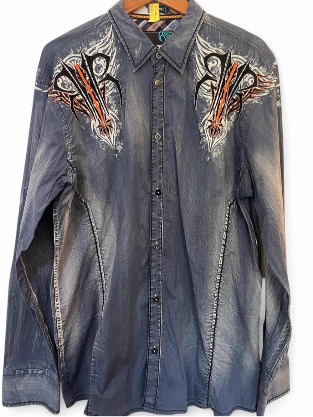 Roar Signature Shirt Mens XXL Denim Embroidered Wings Tribal Y2K Grunge Biker